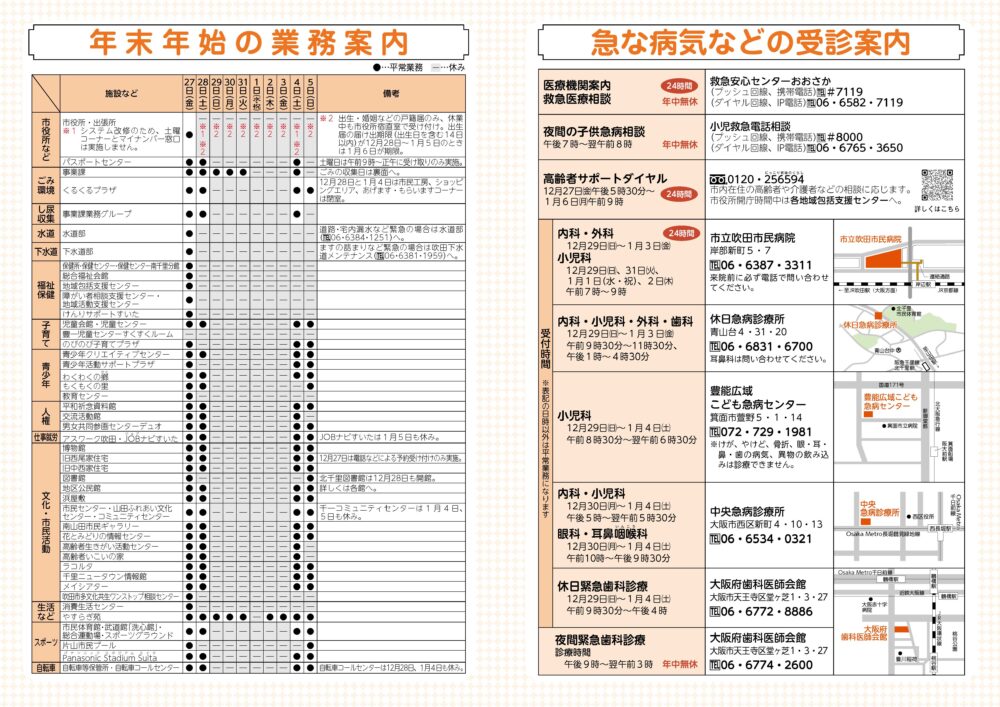 年末年始の公的診療機関の受診案内と市役所業務のお知らせ