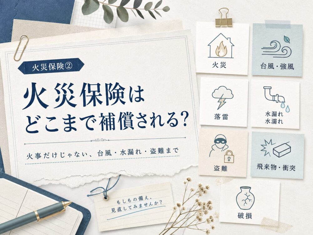 火災保険はどこまで補償される？火事だけじゃない、台風・水漏れ・盗難まで整理