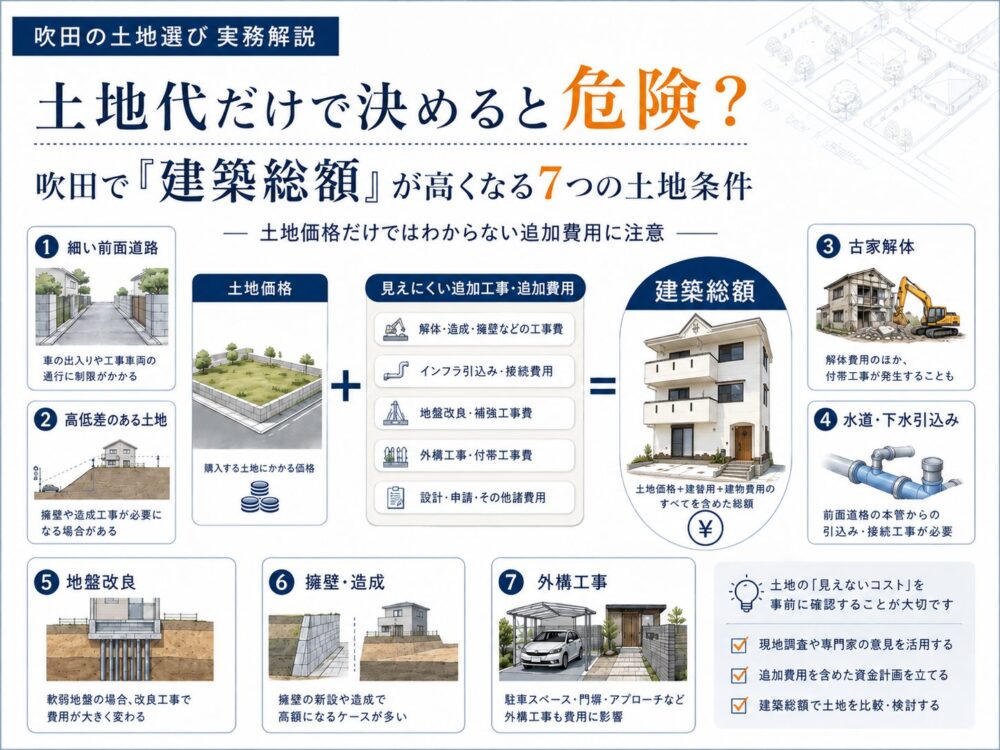 土地代だけで決めると危険？吹田で「建築総額」が高くなる7つの土地条件