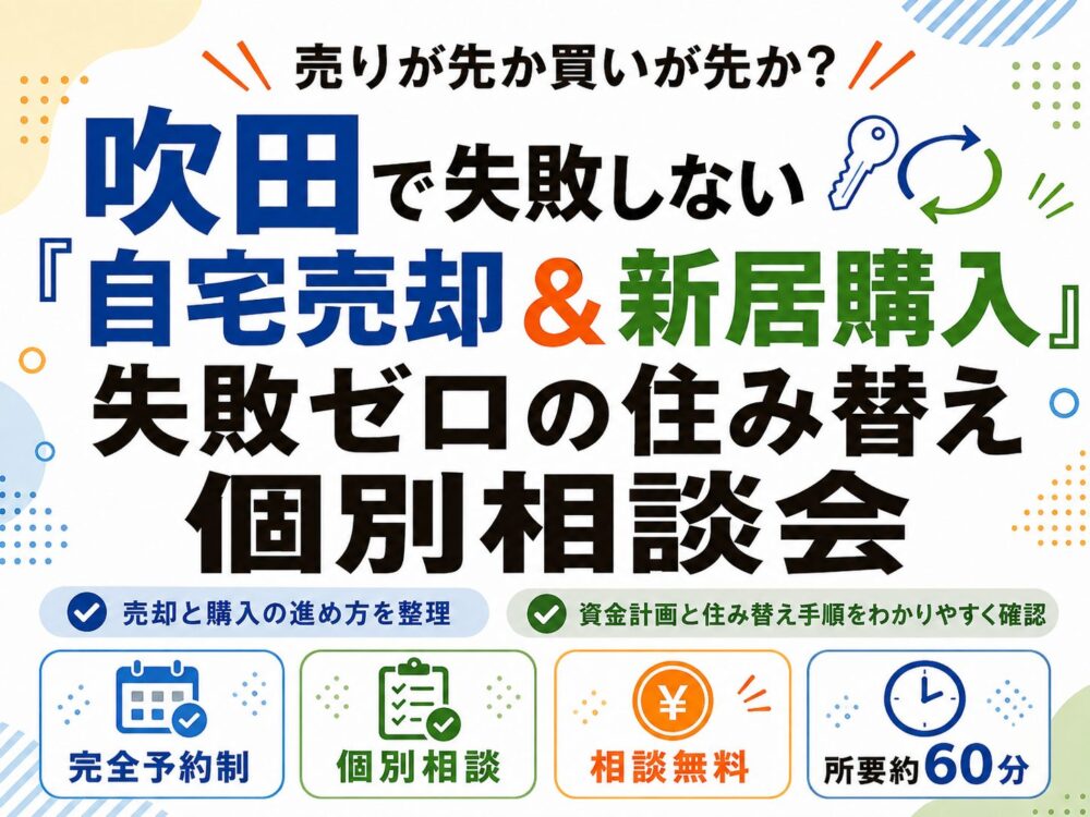 「売りが先か買いが先か？吹田で失敗しない『自宅売却＆新居購入』失敗ゼロの住み替え個別相談会」