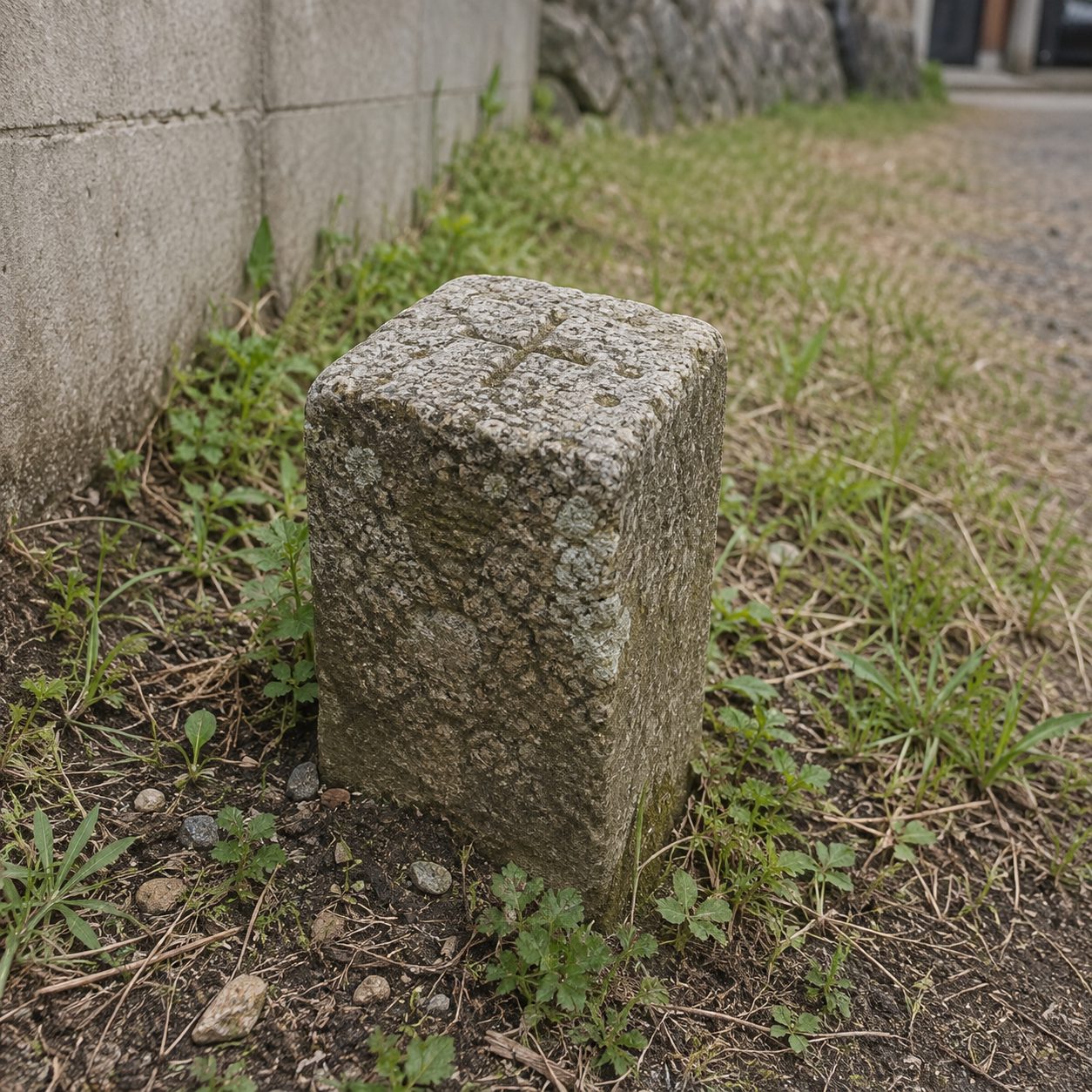 古い土地で見られる石製の境界杭のイメージ