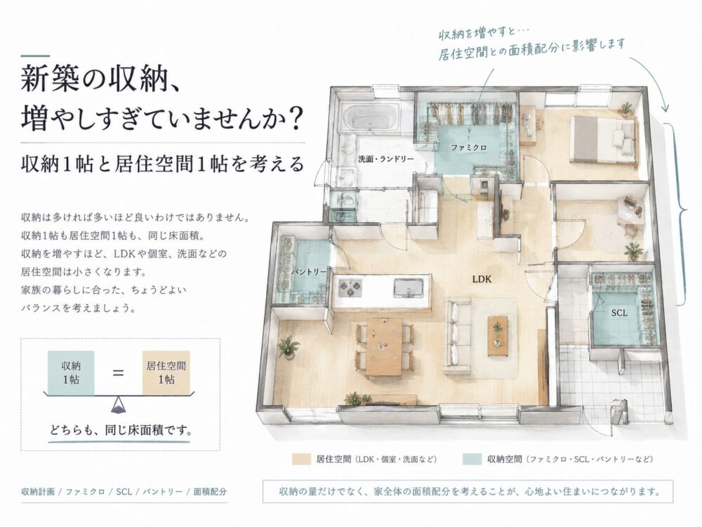 新築の収納、増やしすぎていませんか？収納1帖と居住空間1帖を考える