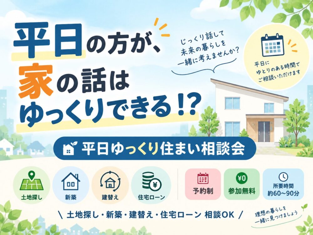 平日の方が、家の話はゆっくりできる！？ ～平日ゆっくり住まい相談会～