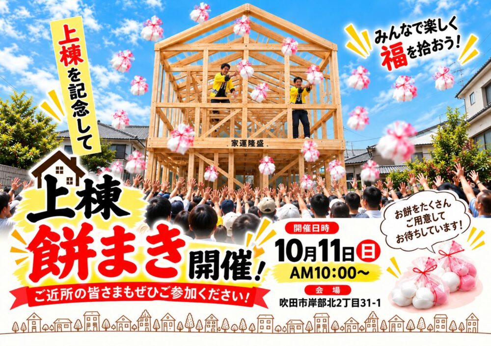 【参加無料・予約不要】10/11（日）吹田市岸部北で「上棟餅まき」開催！